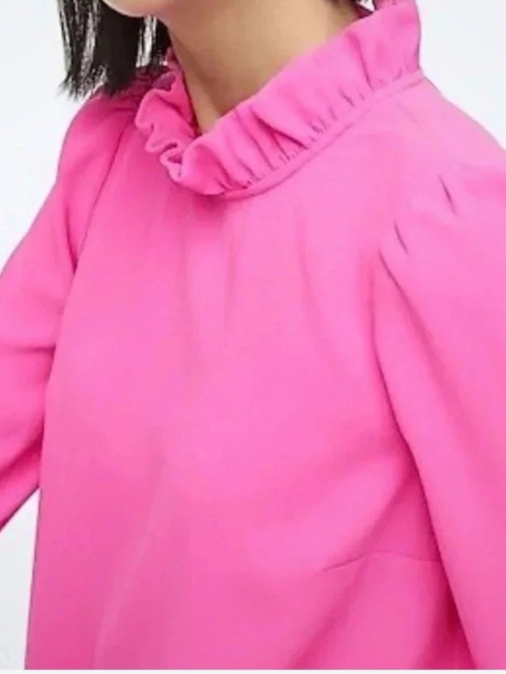 J. Crew Factory Hot Pink Ruffle-Neck Blouse; Size Small